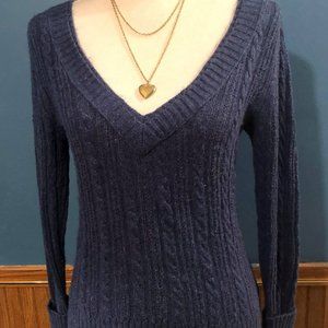 V Neck Long Sleeve Cozy Sweater Slate Blue